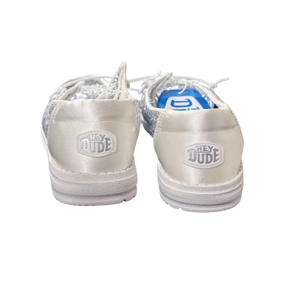 Hey Dude Wendy Sequin Women Size 10 Cream Silver Sparkle Slip On NEW With Tags